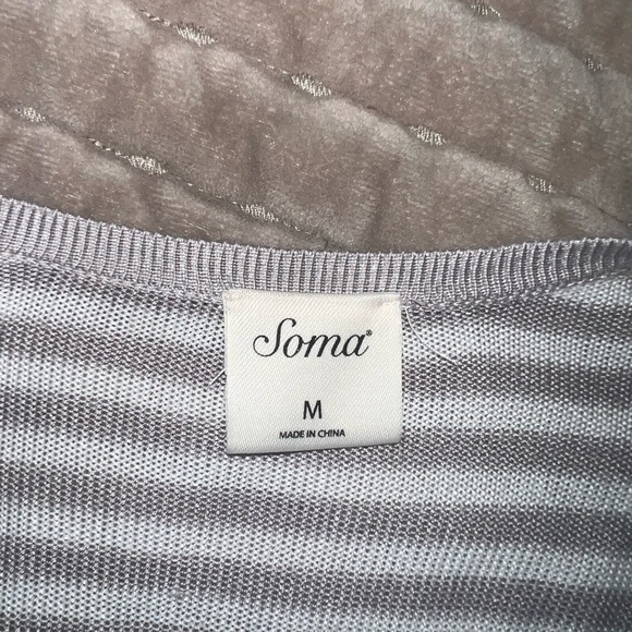 Soma Cardigan Duster Lounge Sweater Gray White Stripe Long Tunic Length M - Picture 3 of 4